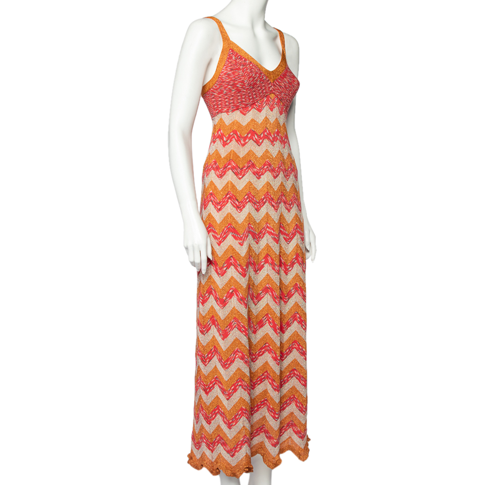 

M Missoni Collection Multicolor Zig Zag Pattern Lurex Knit Maxi Dress