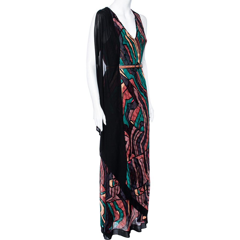 

Missoni Multicolour Patterned Knit Overlay Detail Belted Maxi Dress, Multicolor