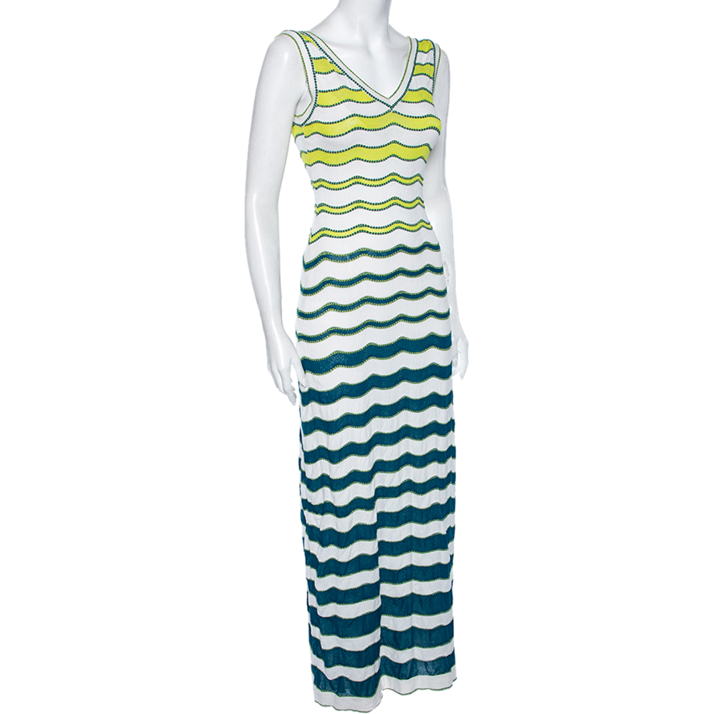 

Missoni Multicolor Wave Patterned Knit Sleeveless Maxi Dress