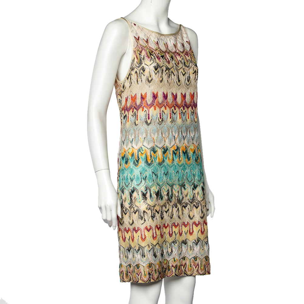 

Missoni Multicolor Patterned Raschel Lace Shift Dress