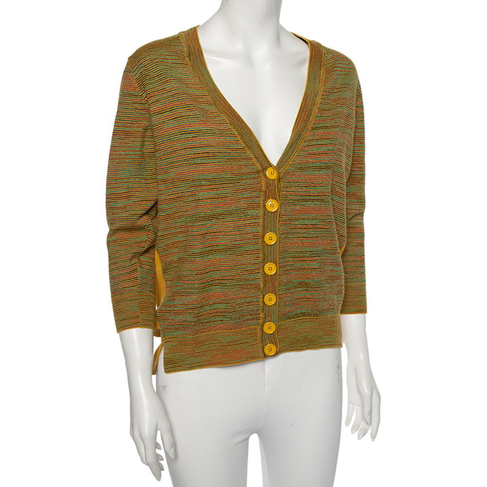 

Missoni Yellow Knit Silk Paneled Button Front Cardigan