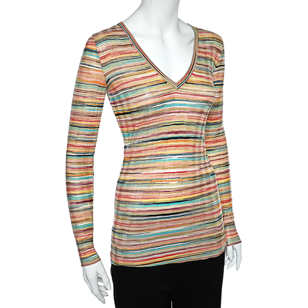 

Missoni Multicolor Striped Wool Knit V-Neck Top