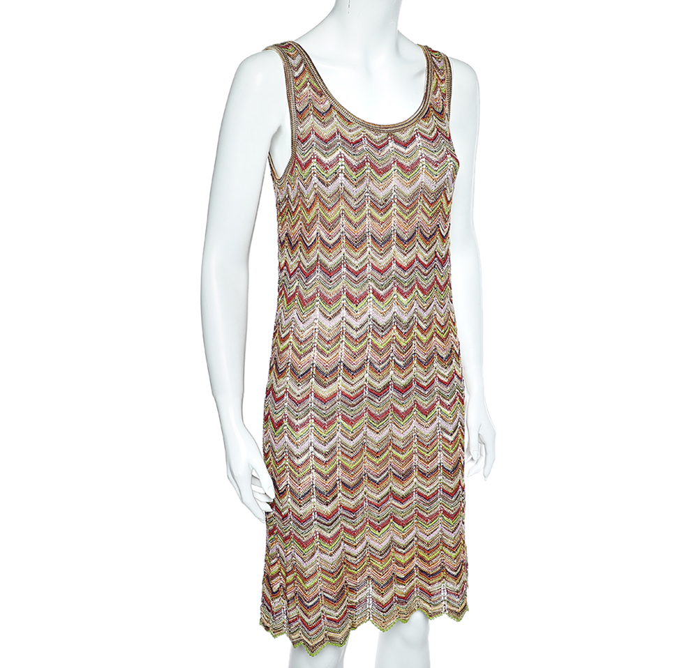 

Missoni Multicolored Knit Sleeveless Short Shift Dress, Multicolor