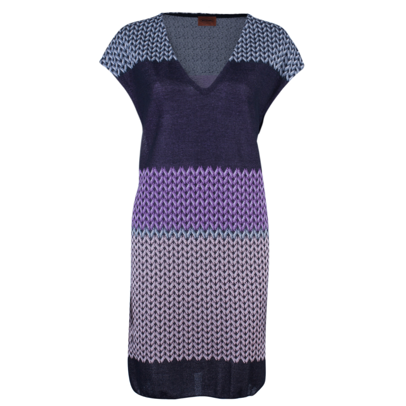 Pre Owned Missoni Purple Printed Crochet Knit Mini Dress L
