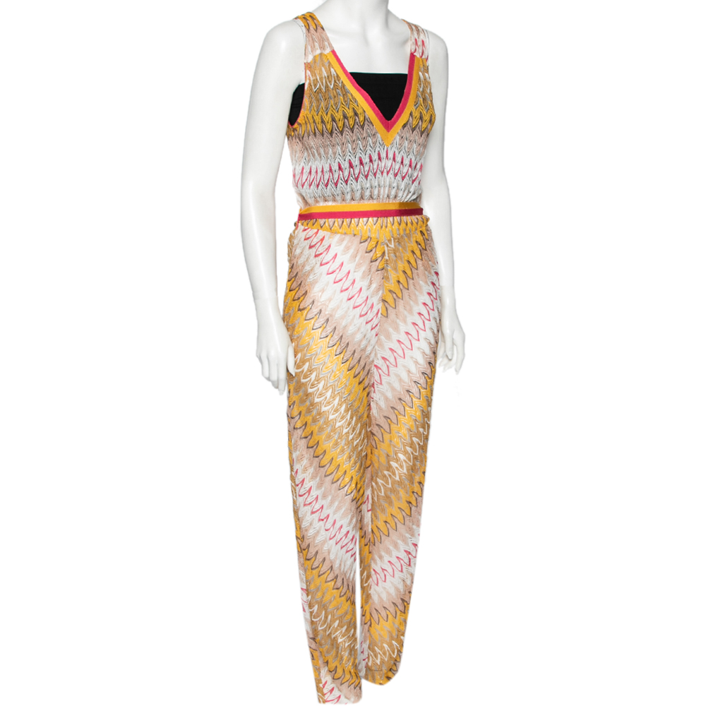 

Missoni Multicolored Perforated Knit Sleeveless Belted Jumpsuit, Multicolor