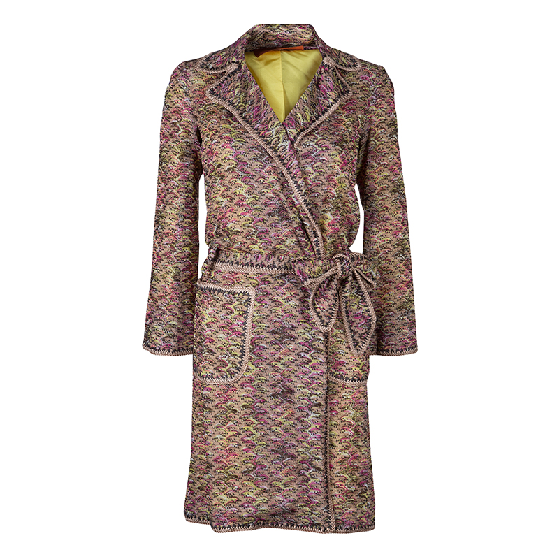 Pre Owned Missoni Multicolor Crochet Patterned Belted Overcoat S