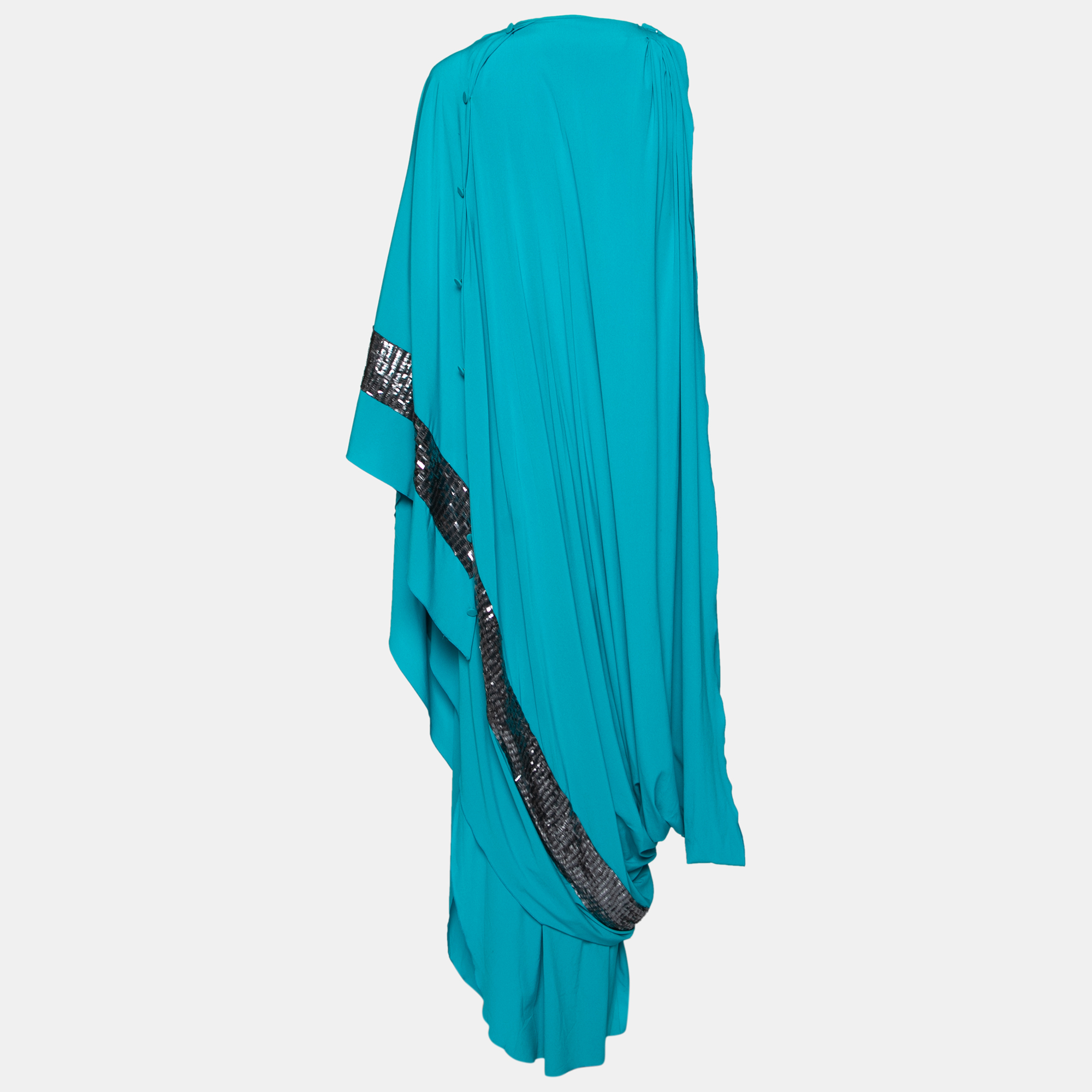 

Missoni Blue Stretch Silk Embellished Detail Layered Asymmetric Dress