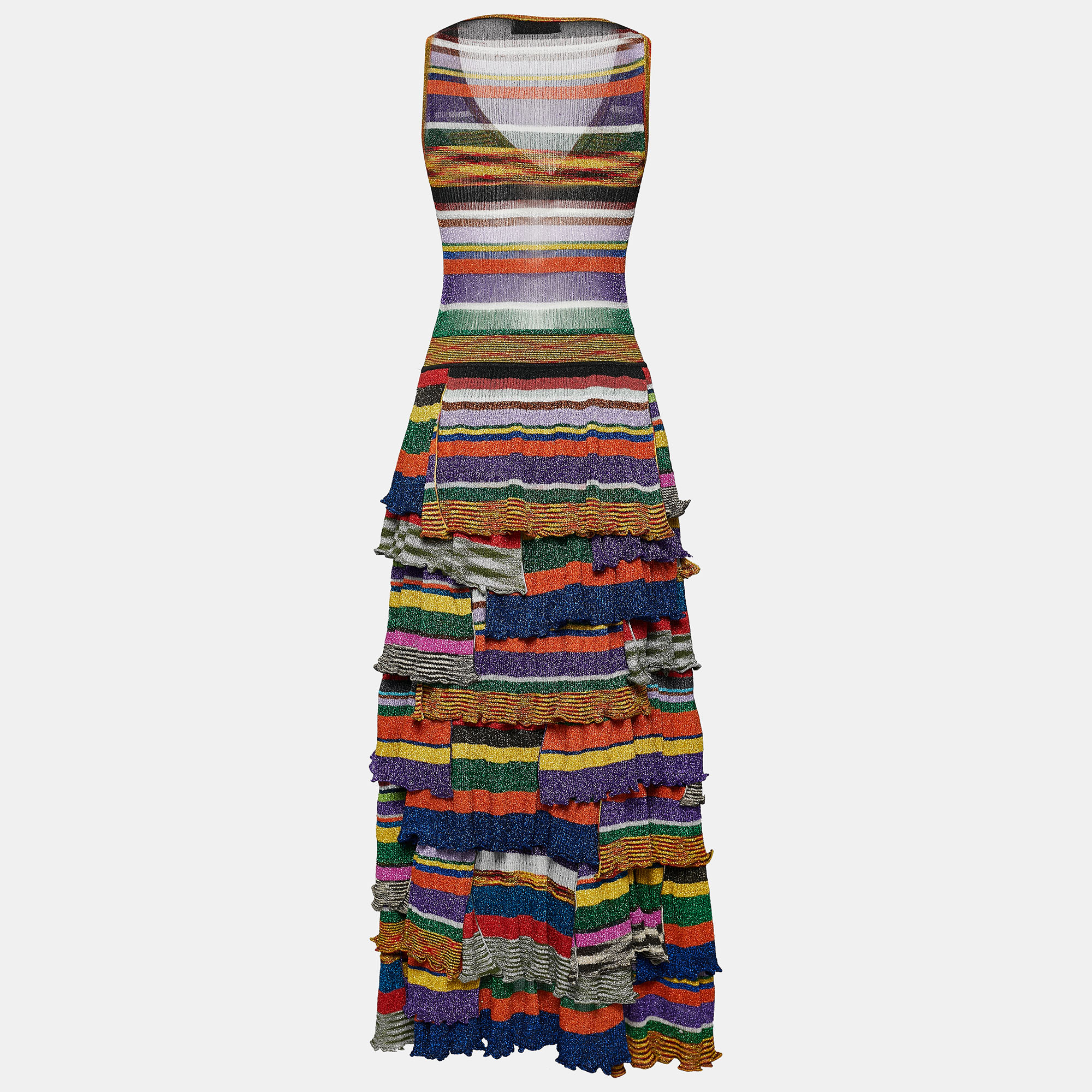 

Missoni Multicolor Metallic Lurex Knit Ruffle Tiered Maxi Dress