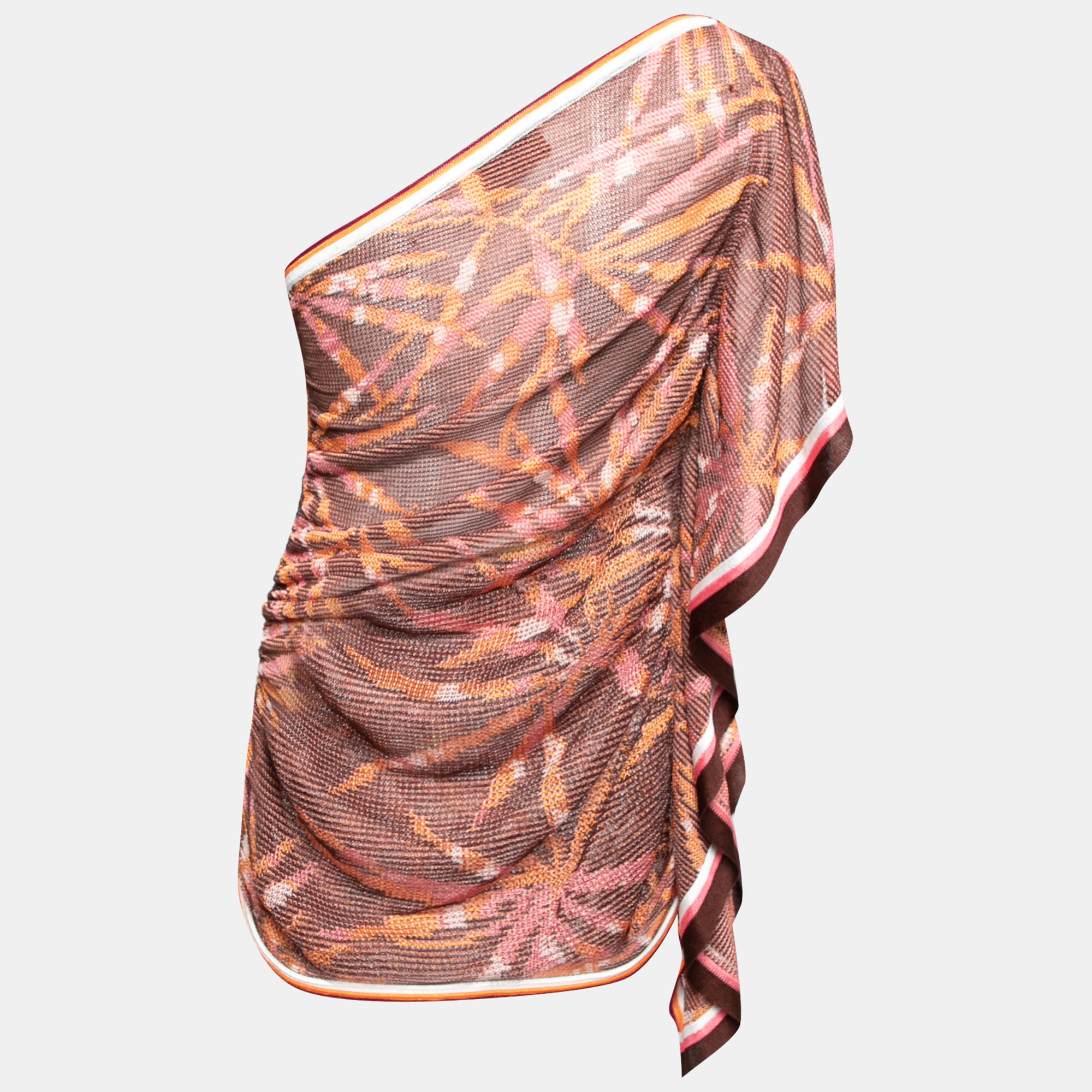 

Missoni Brown Intarsia Knit Ruched One Shoulder Top