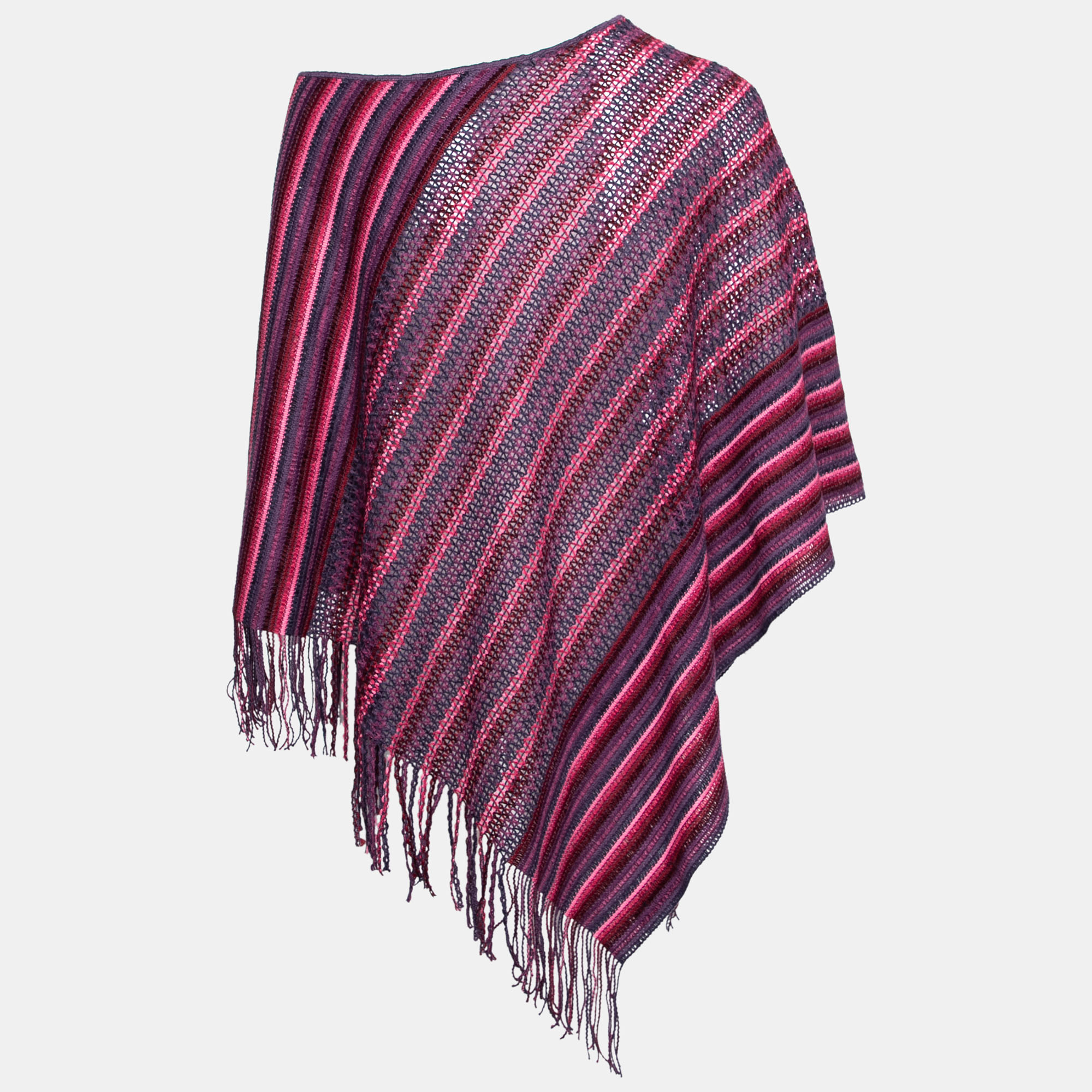 

Missoni Purple Wool Intarsia Knit Fringed Poncho OS