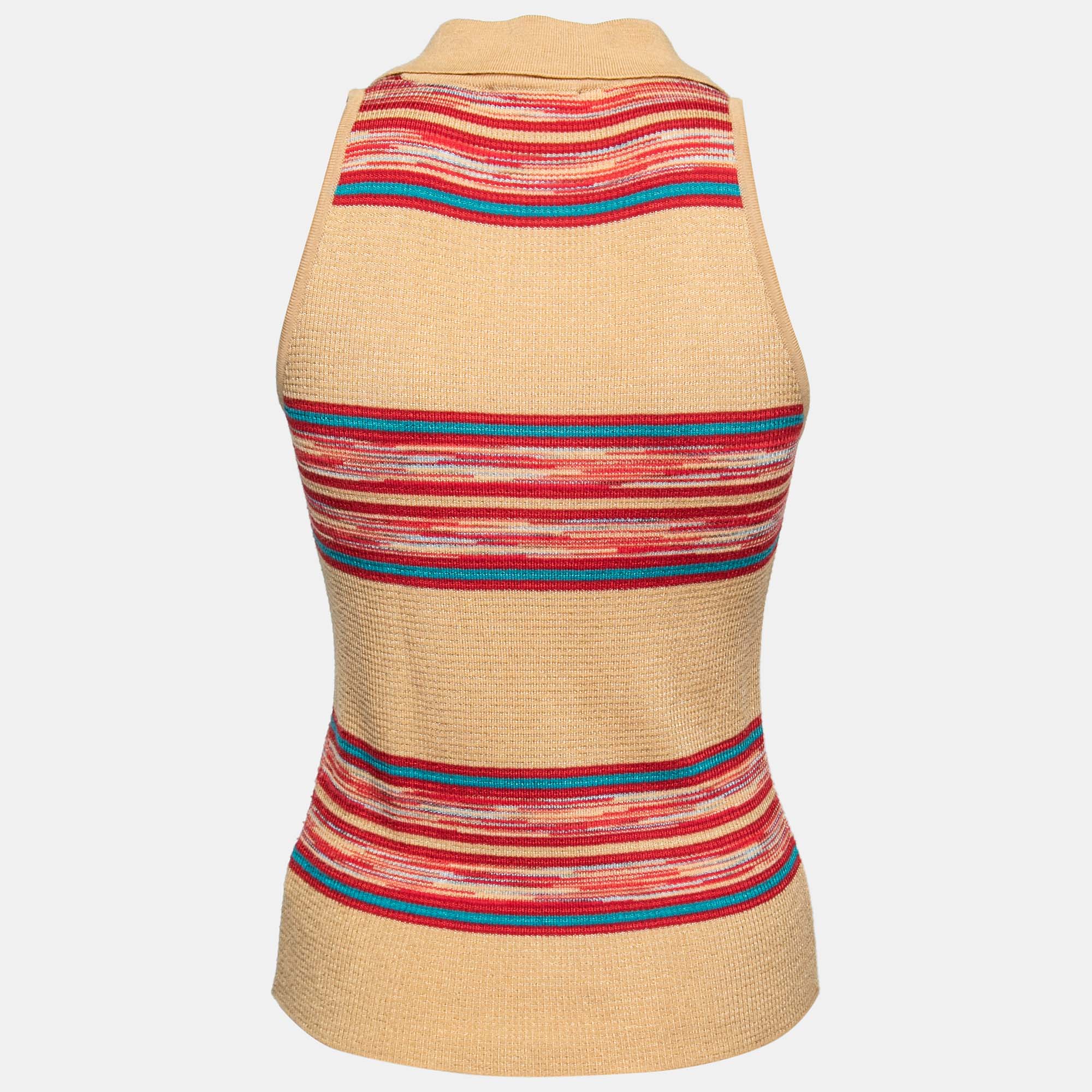 

Missoni Mustard Striped Pattern Wool Knit V-Neck Top, Yellow