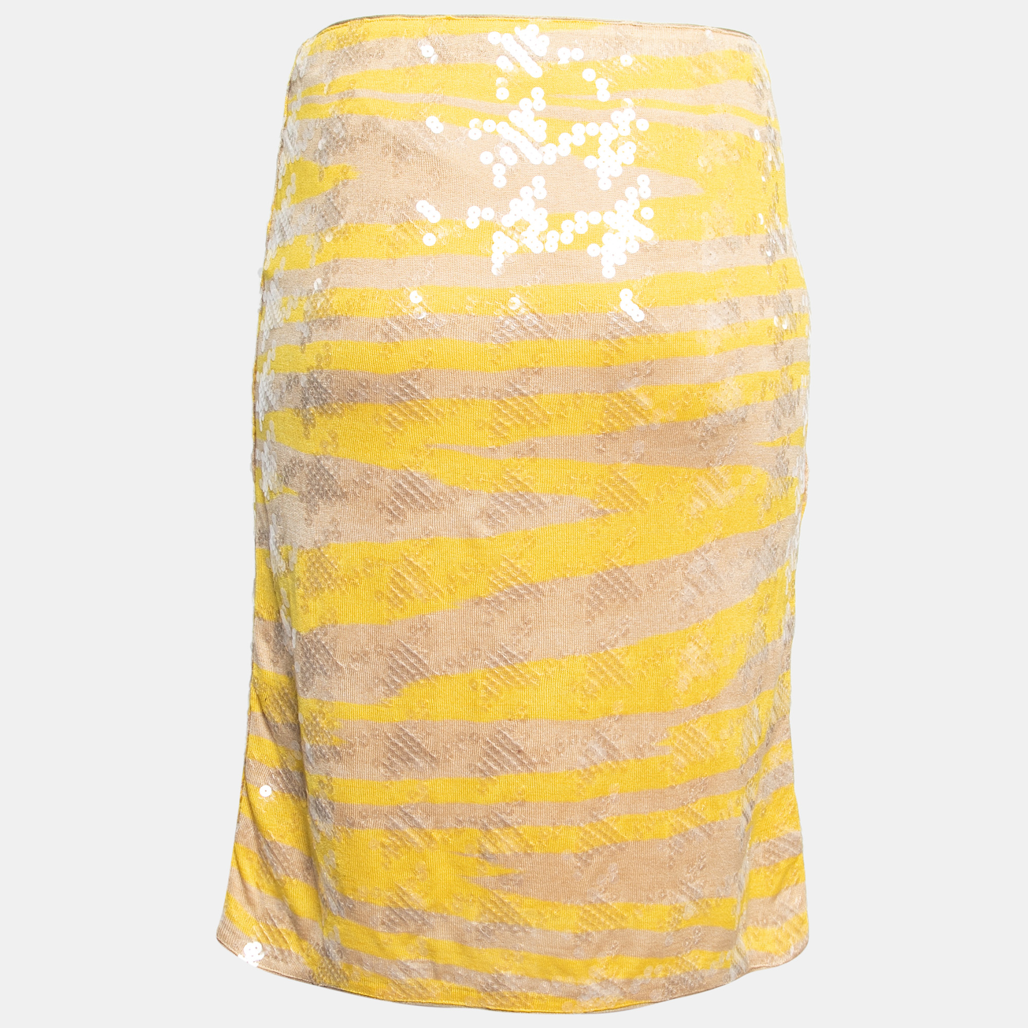 

Missoni Beige & Yellow Striped Print Silk Knit Skirt