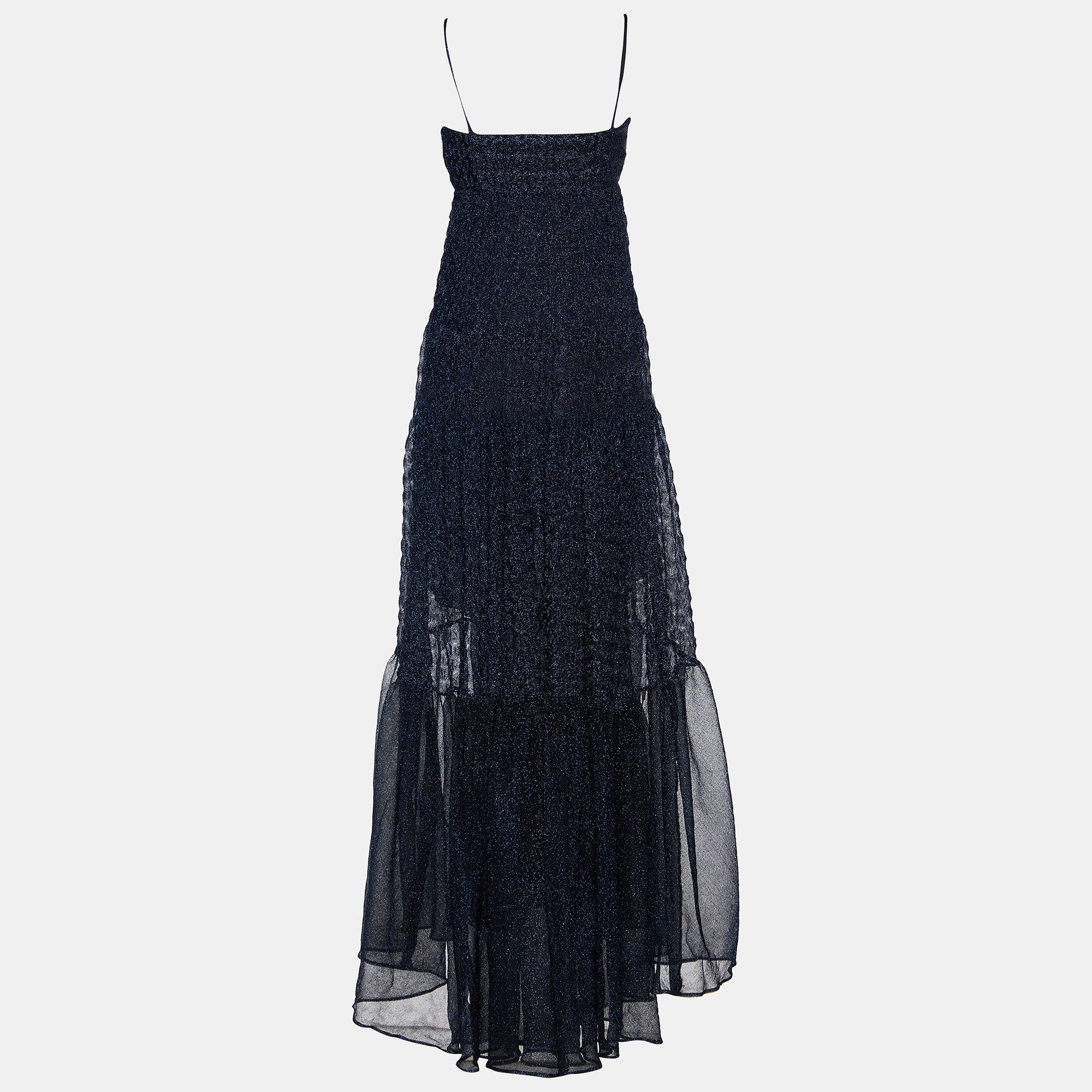 

Missoni Navy Blue Lamé Knit High-Low Maxi Dress