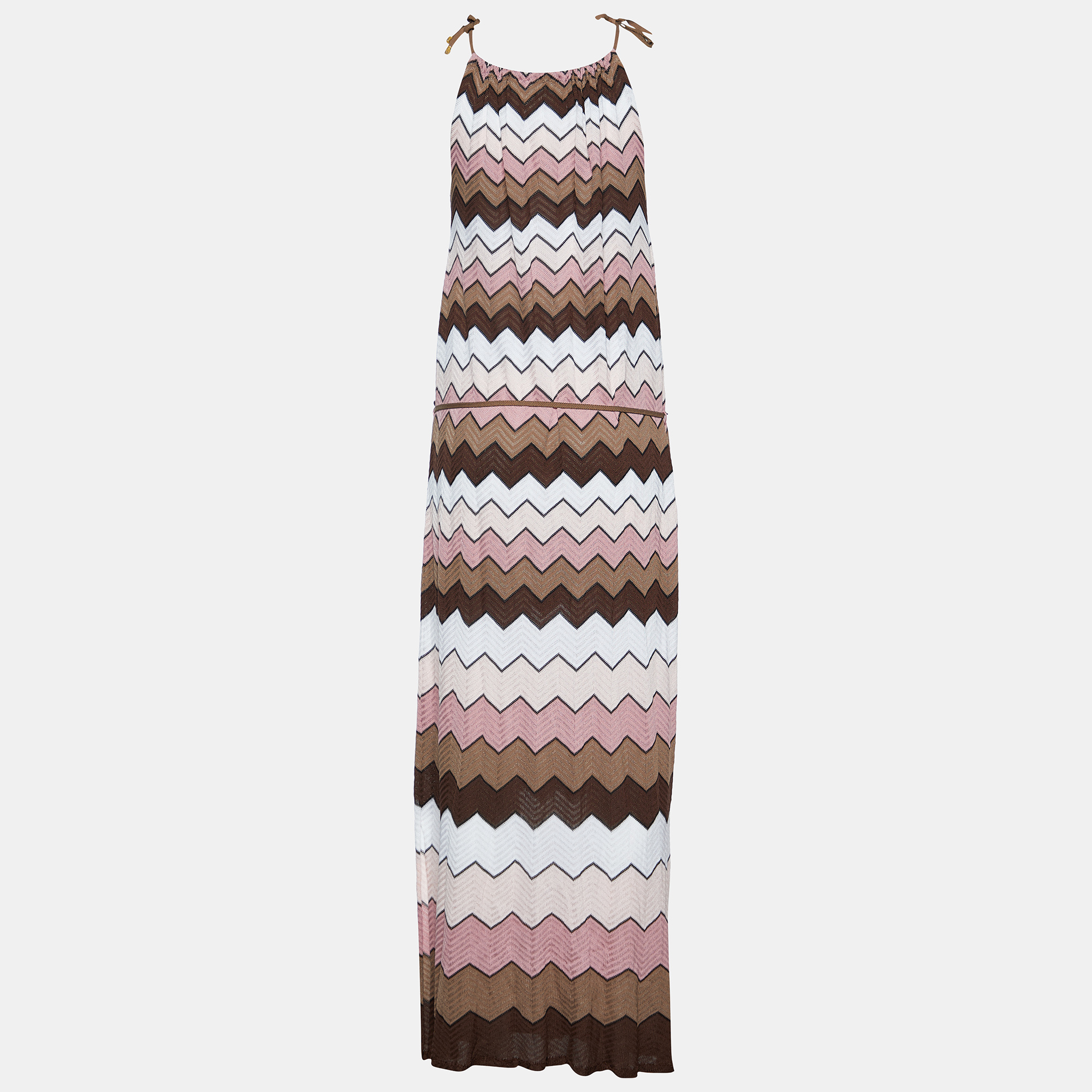 

Missoni Pink & Brown Chevron Knit Halter Neck Maxi Dress