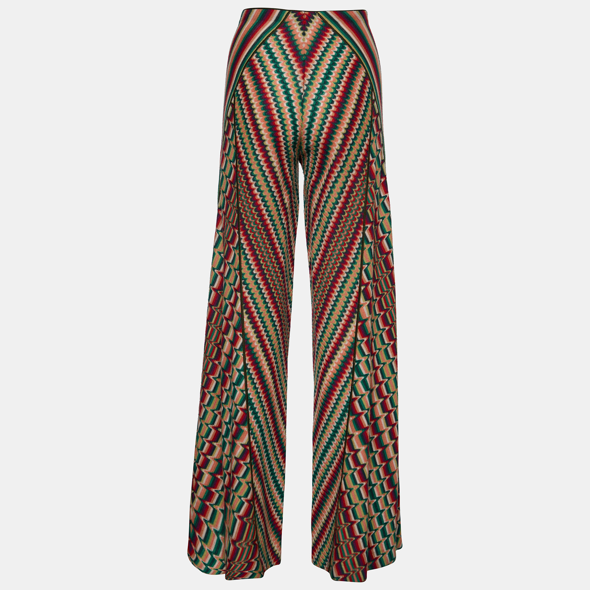 

Missoni Multicolor Patchwork Wool Blend Knit Flared Trousers