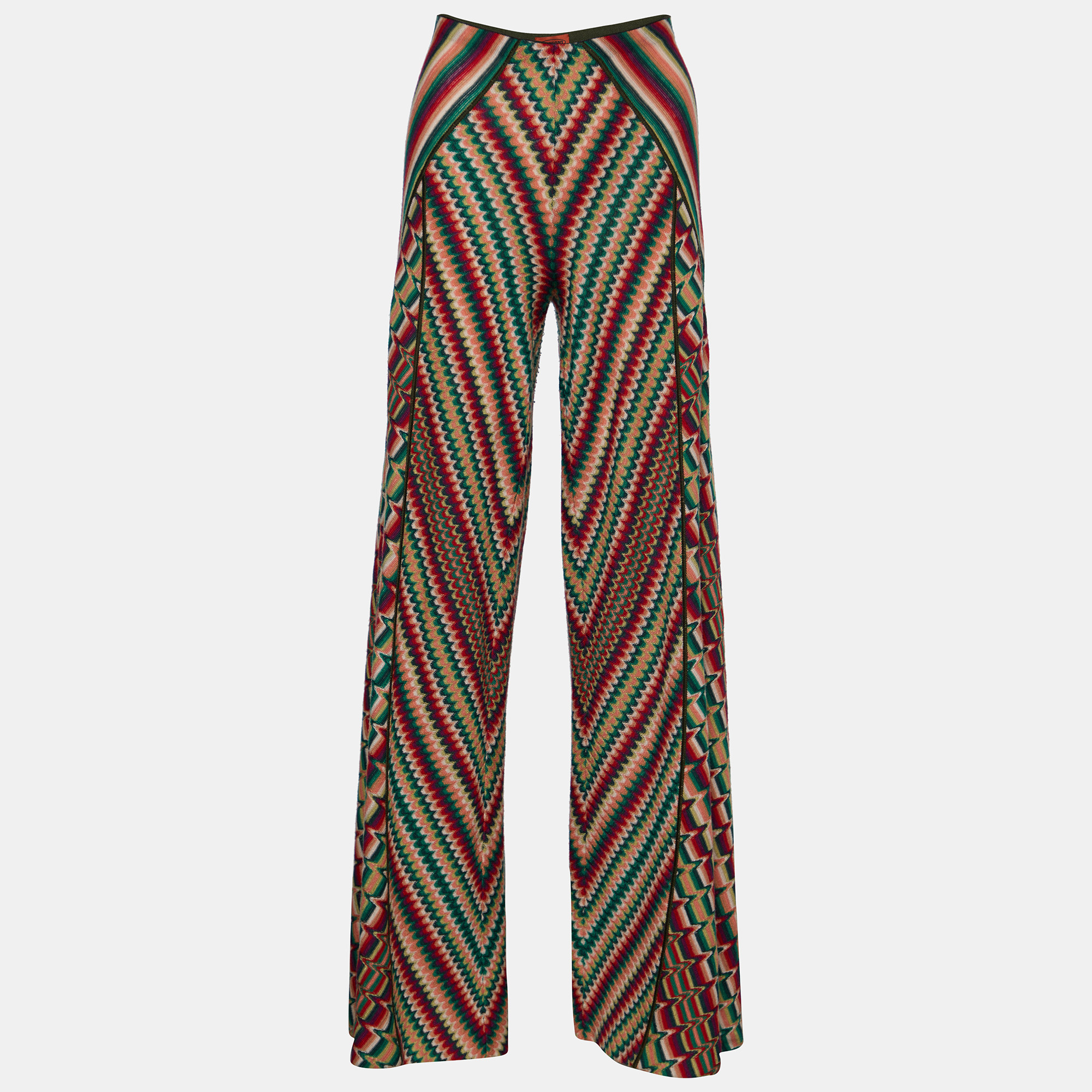 Pre Owned Missoni Multicolor Patchwork Wool Blend Knit Flared Trousers M