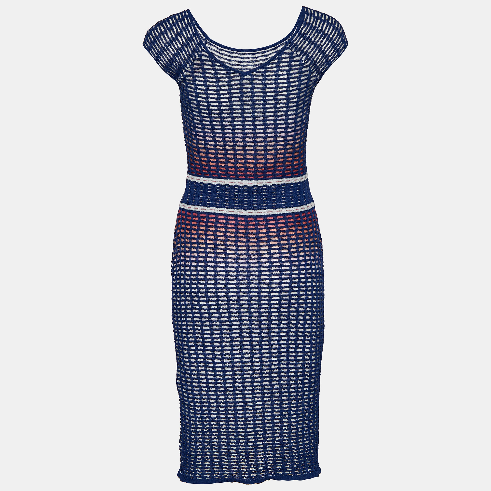 

Missoni Blue Ombre Textured Knit Knee-Length Dress