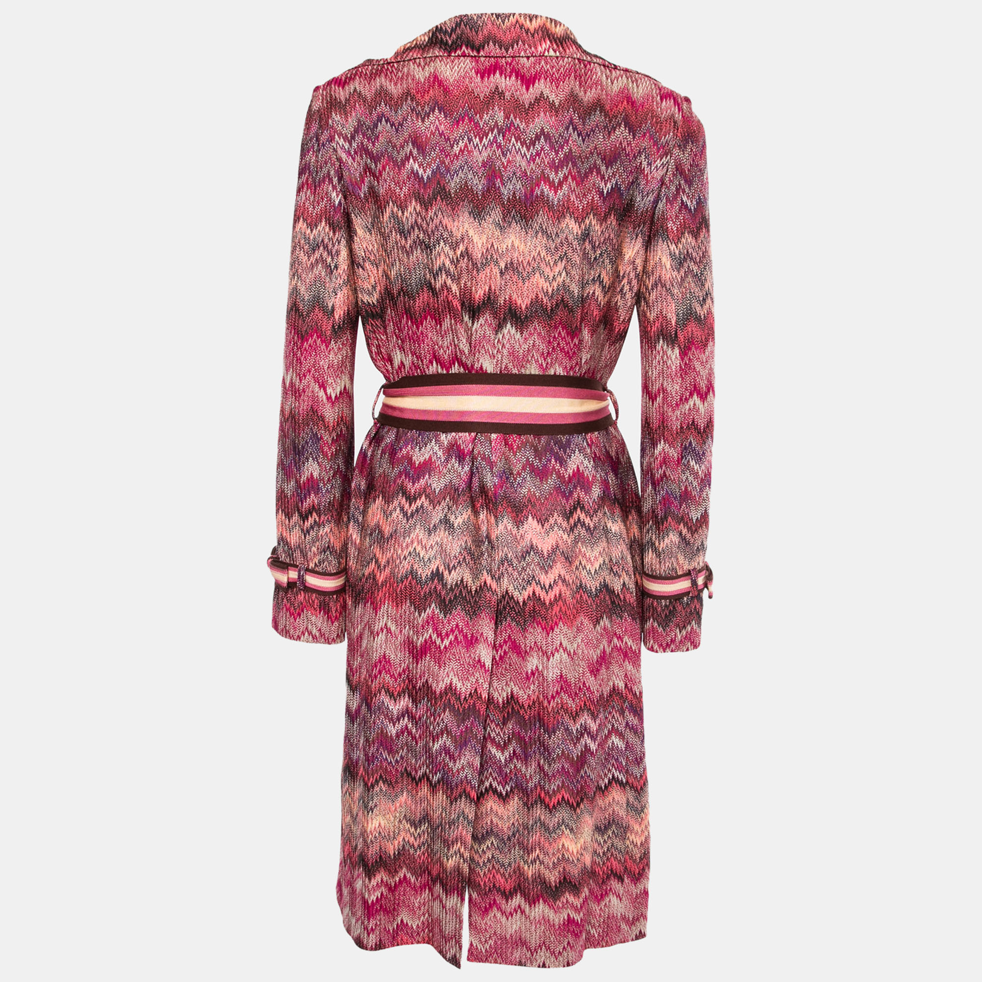 

Missoni Pink Multicolor Chevron Patterned Knit Belted Coat