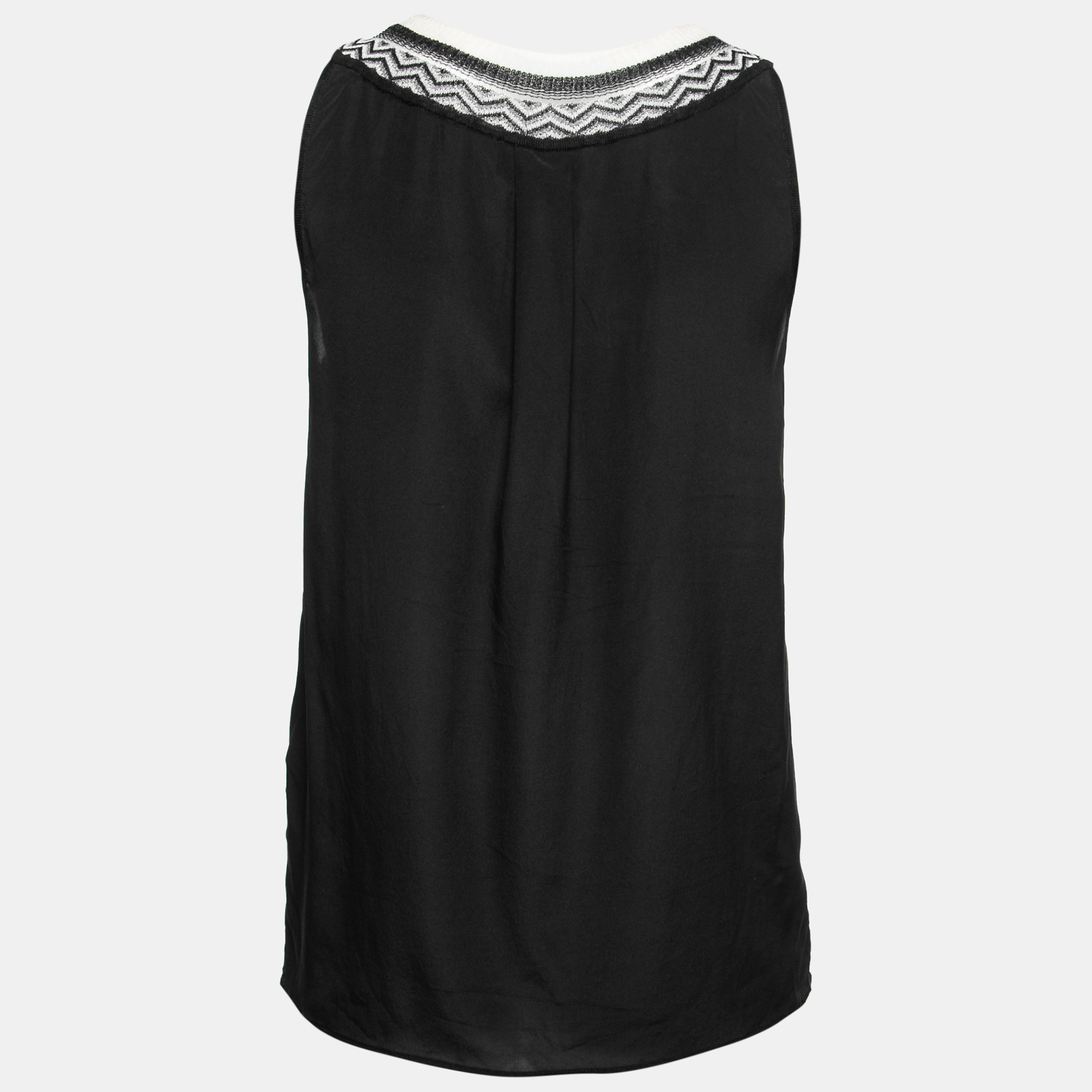 

Missoni Black Silk Patterned Ribbed Collar Sleeveless Top