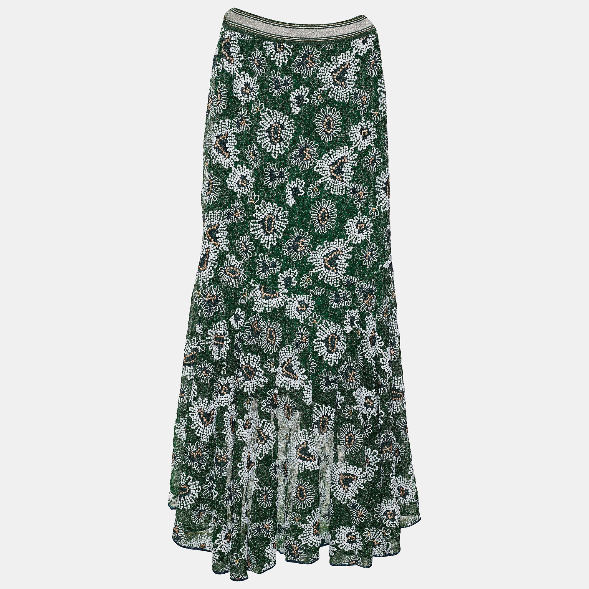 

Missoni Green Floral Embroidered Tinsel High Low Skirt