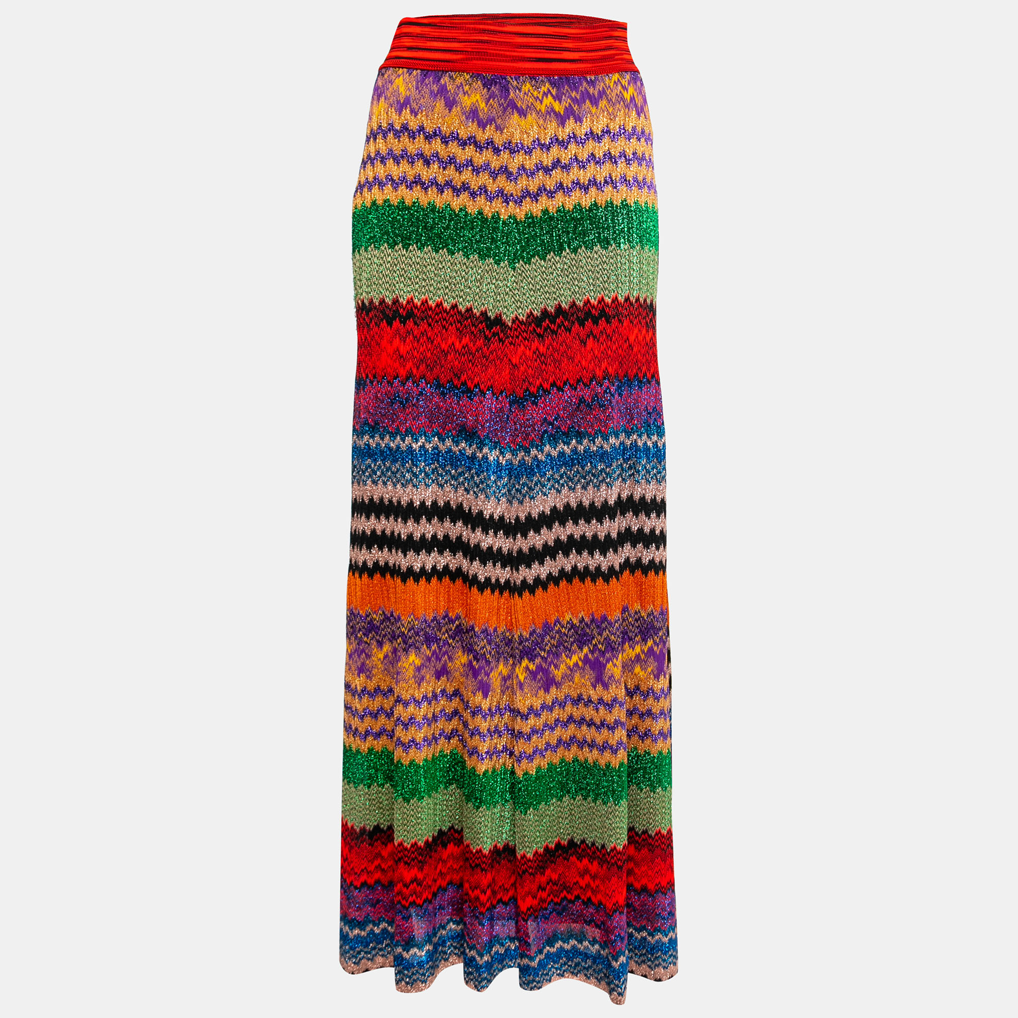 Pre Owned Missoni Multicolor Chevron Patterned Lurex Knit Maxi Skirt M