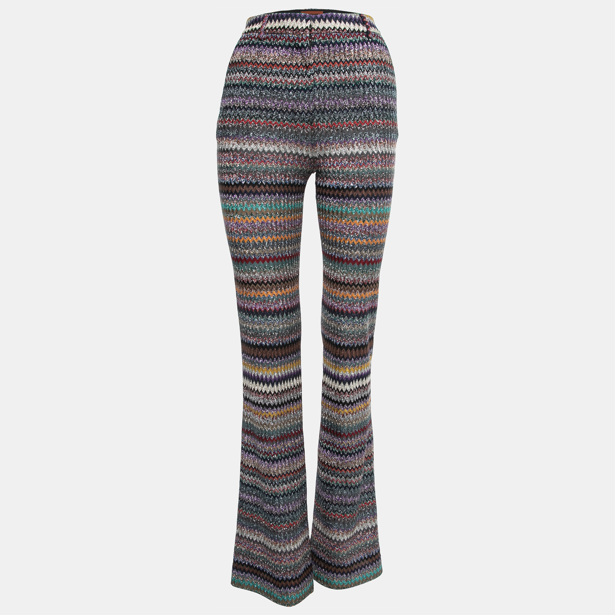 Pre-owned Missoni Multicolor Zig-zag Patterned Lurex Knit Trousers S