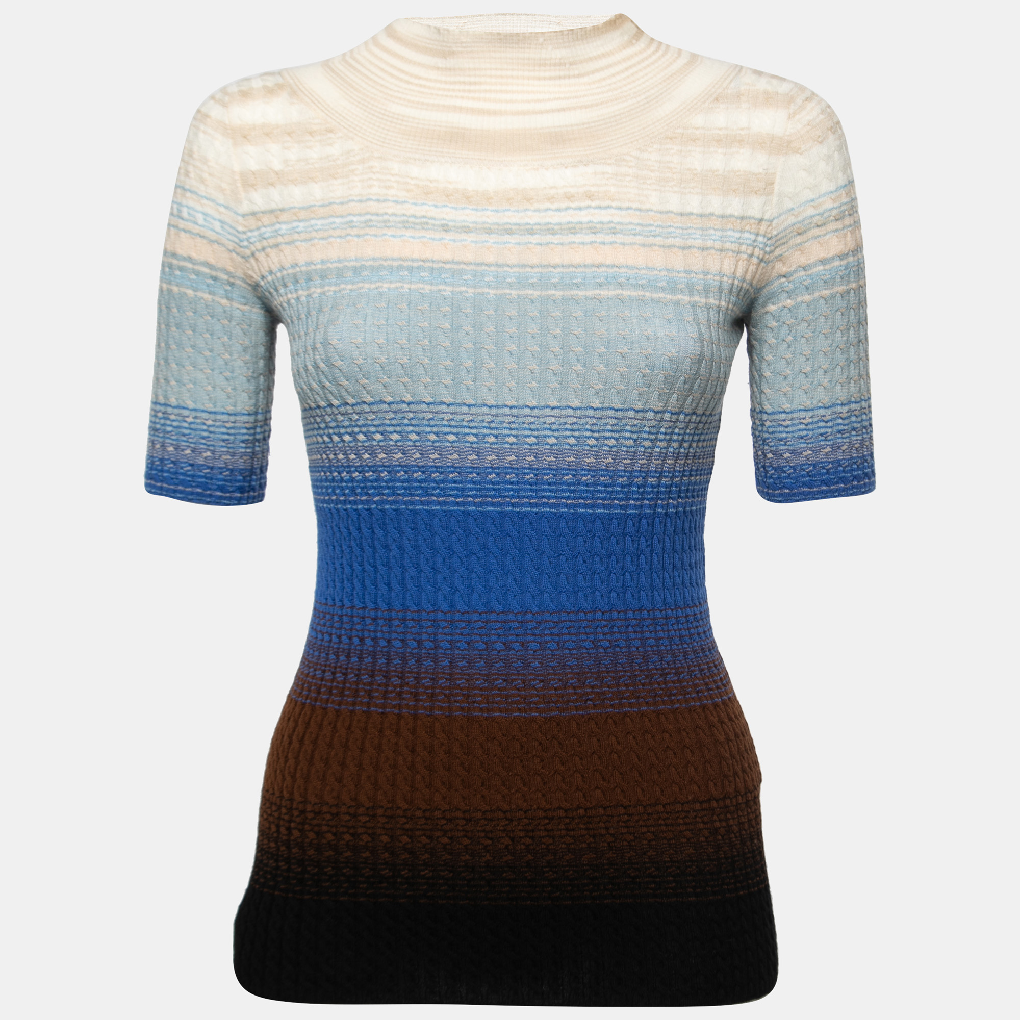 Pre-owned Missoni Cream/blue Ombre Wool Knitted Top S