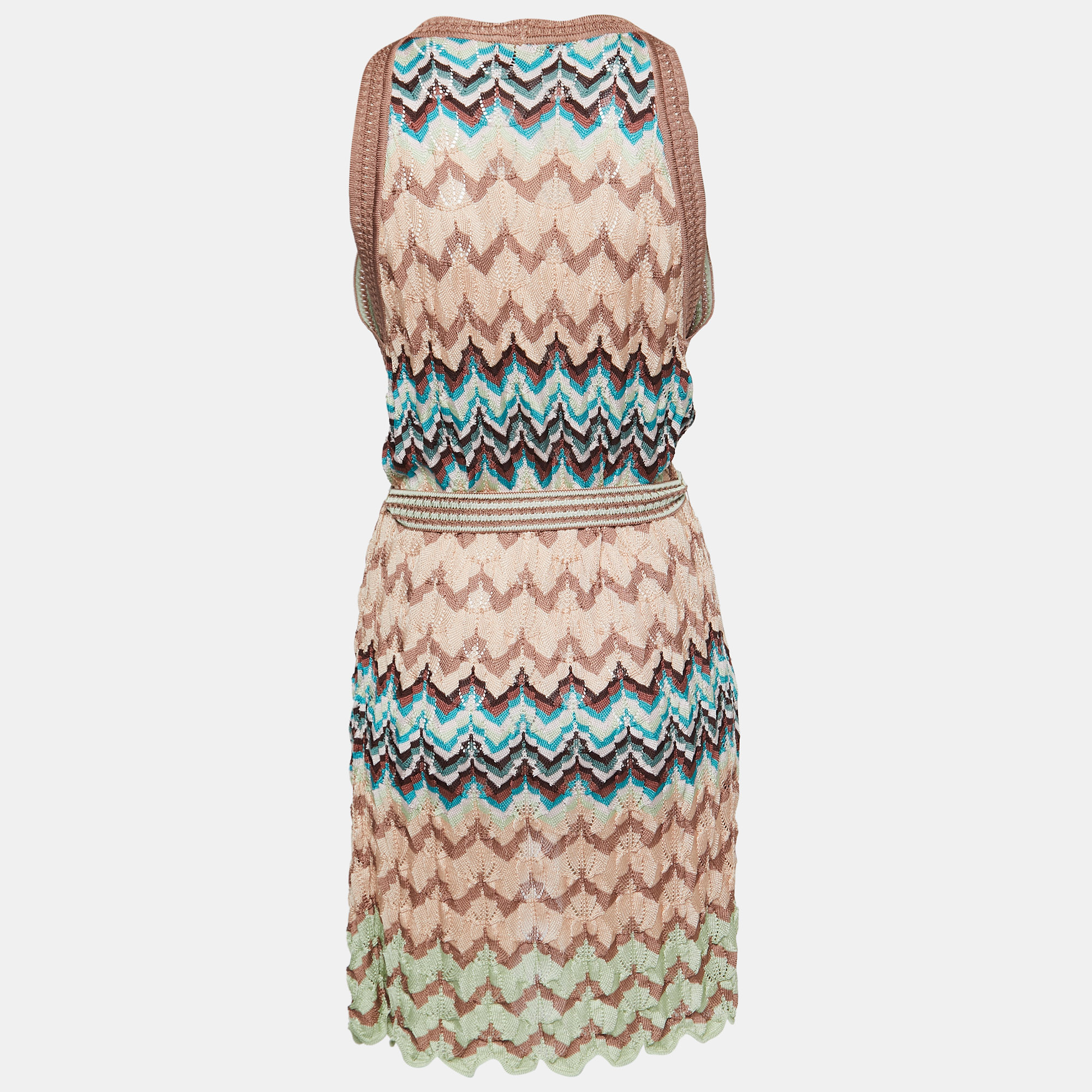 

Missoni Multicolor Patterned Knit Belted Sleeveless Cardigan