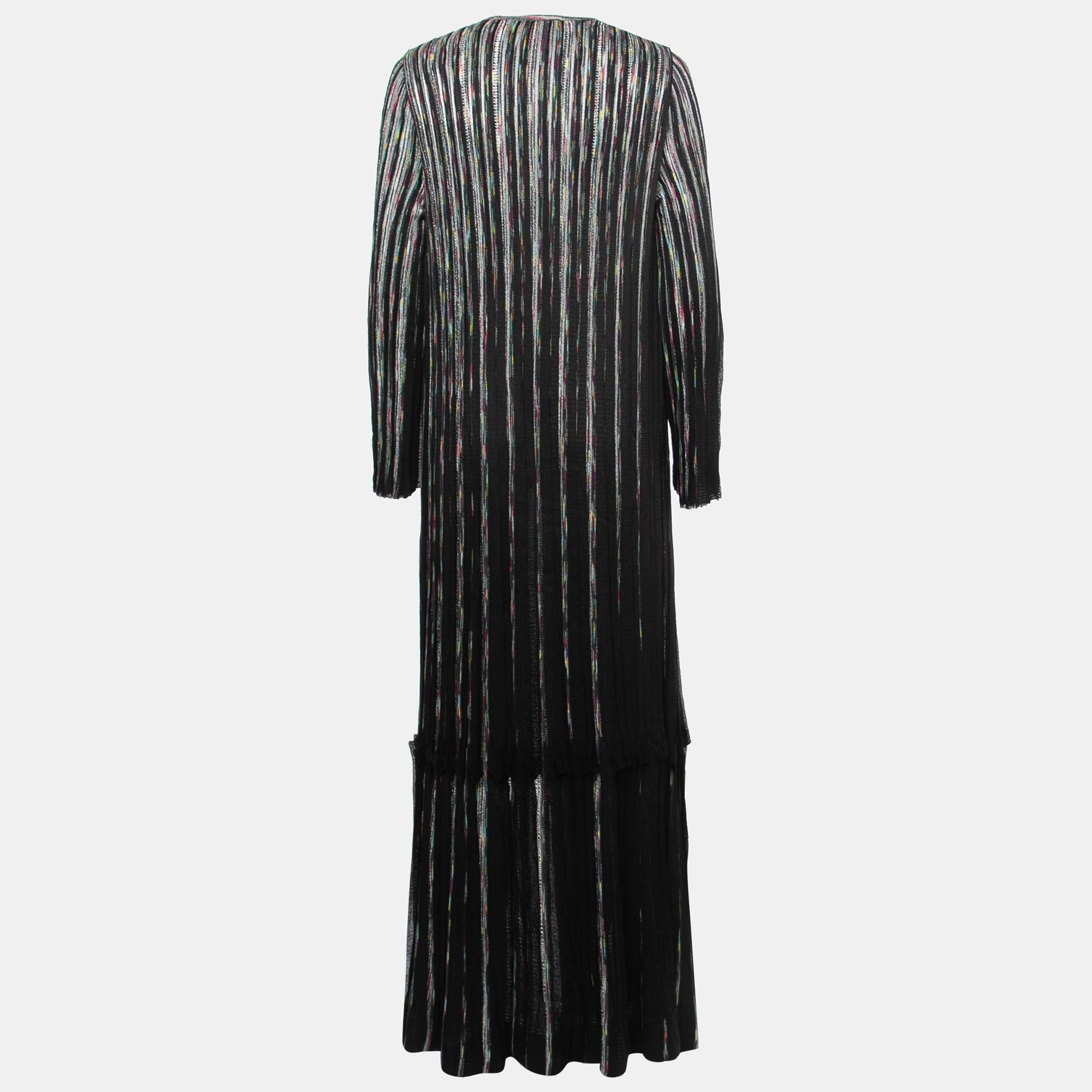 

Missoni Black Stripe Patterned Lurex Knit Open Long Cardigan