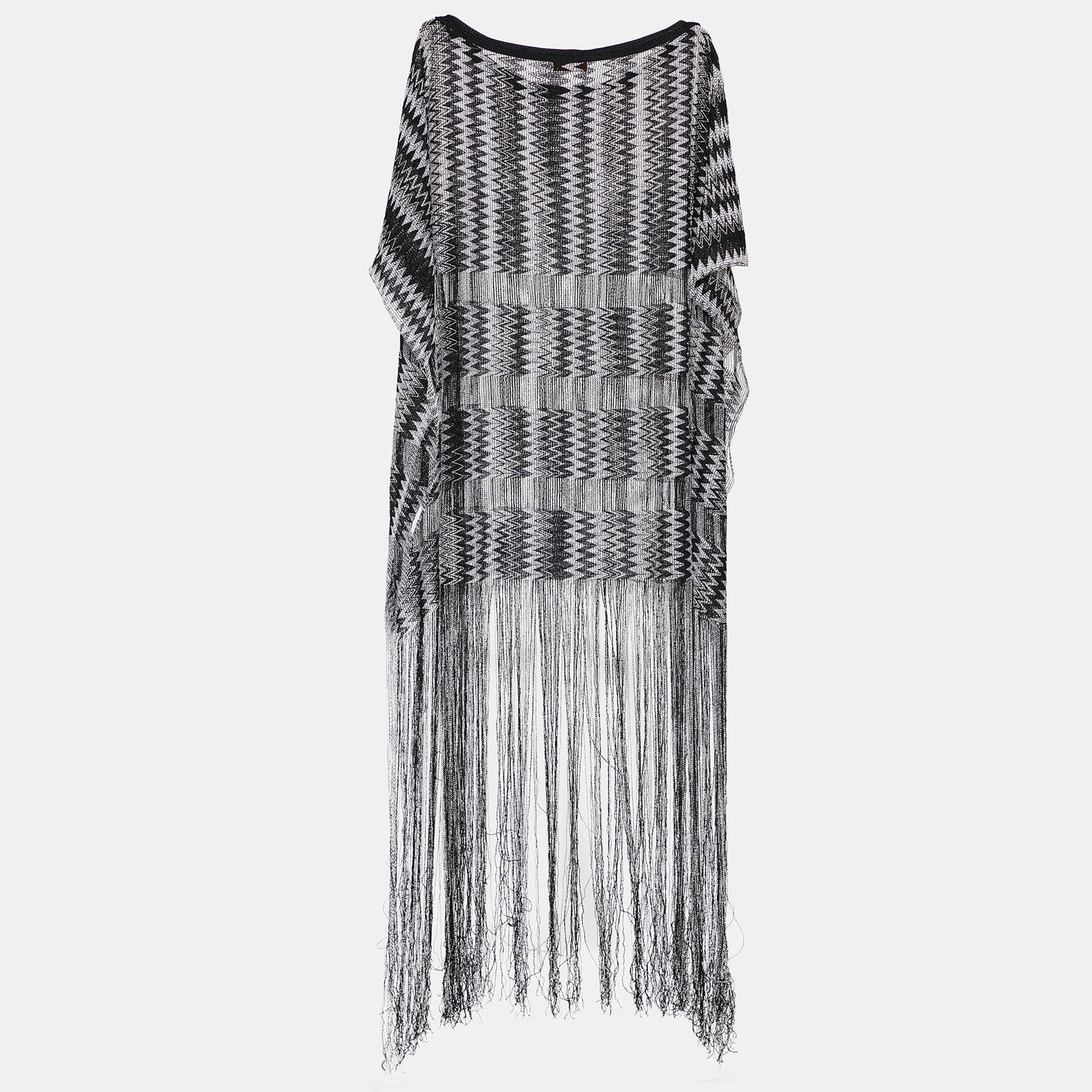 

Missoni Mare Black & White Patterned Sheer Fringed Overlay Coverup