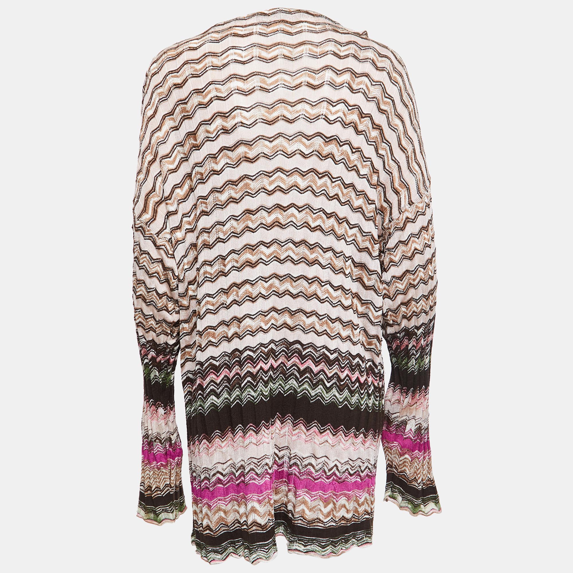 

Missoni Multicolor Patterned Crochet Knit Open Cardigan