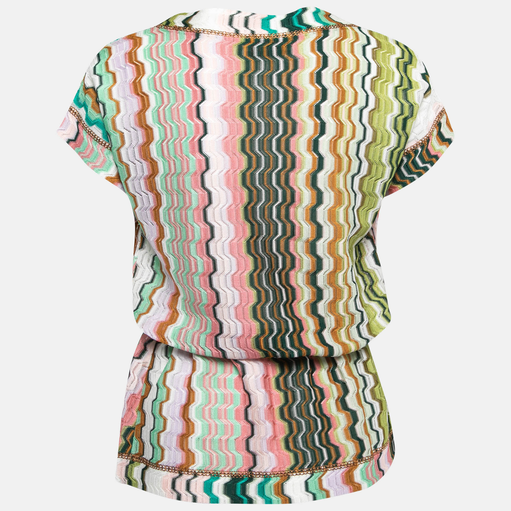 

Missoni Multicolor Patterned Knit Tied Waist Cap Sleeve Top