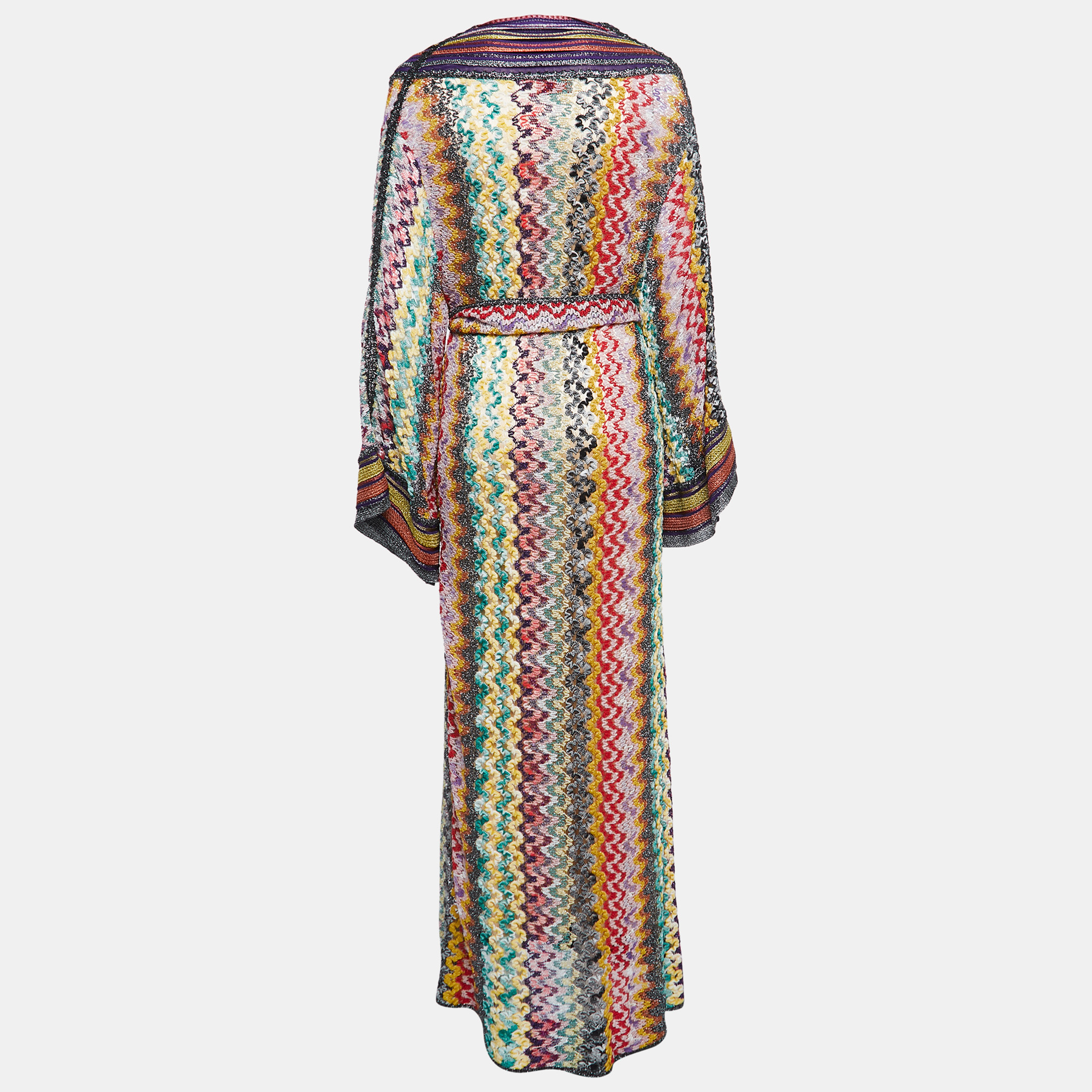 

Missoni Multicolor Patterned Lurex Knit Full Sleeve Belted Maxi Dress