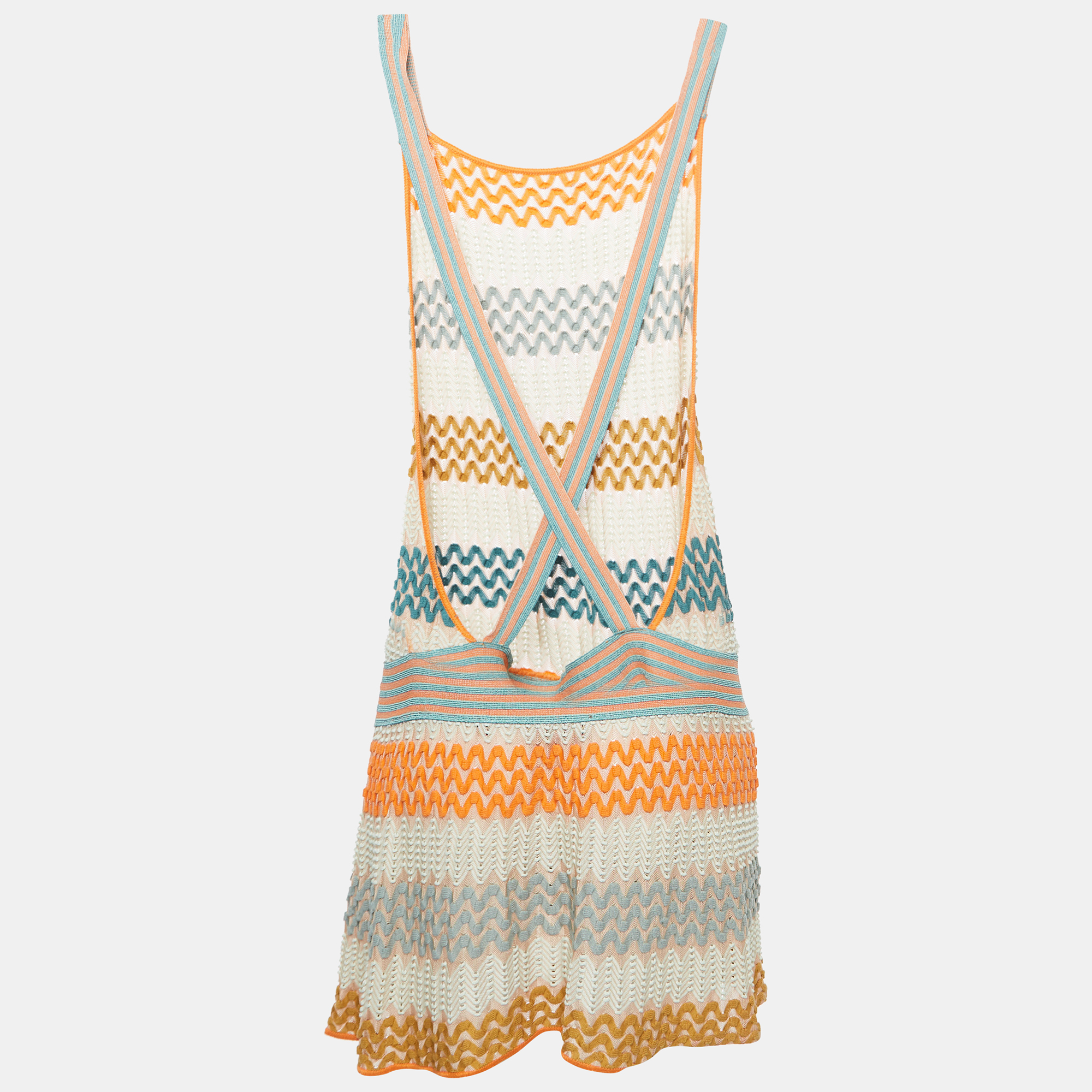 

Missoni Multicolor Chevron Pointelle Knit Halter Neck Mini Dress