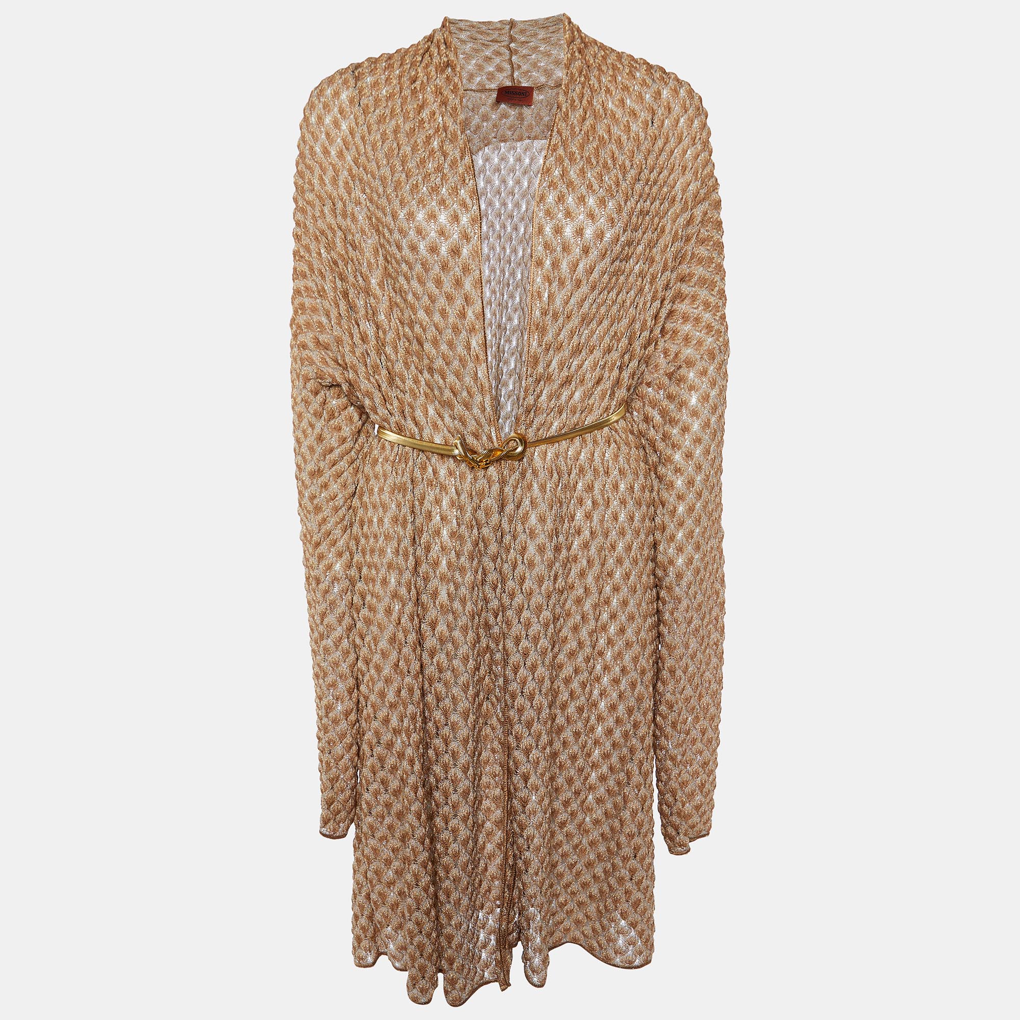 

Missoni Brown/Gold Textured Lurex Knit Chain Belted Cardigan