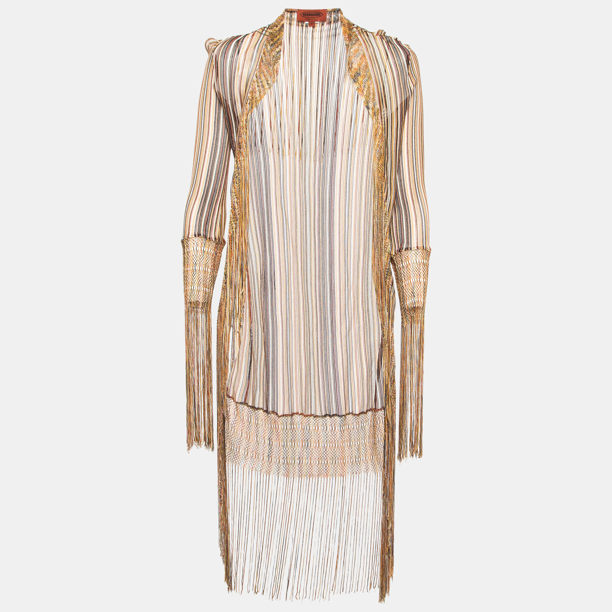 

Missoni Multicolor Striped Knit Fringed Open-Front Long Cardigan M