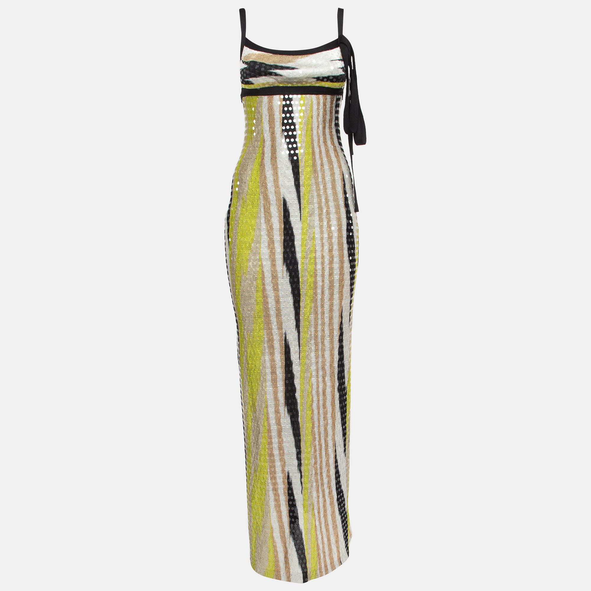 Pre-owned Missoni Multicolor Patterned Sequined Knit Maxi Dress M