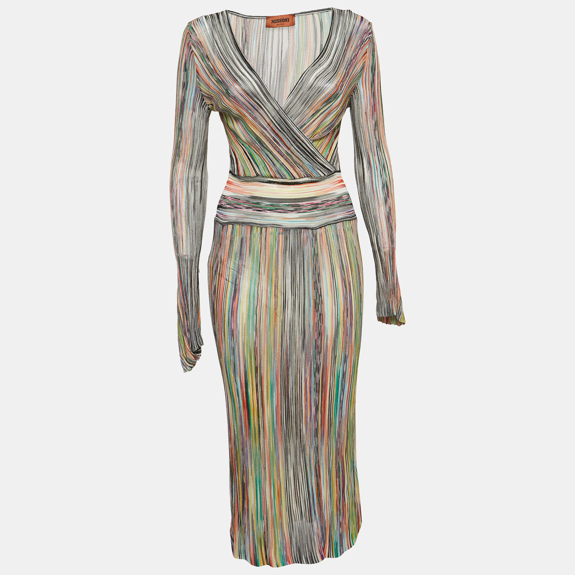 Pre-owned Missoni Multicolor Striped Knit Wrap Style Midi Dress S