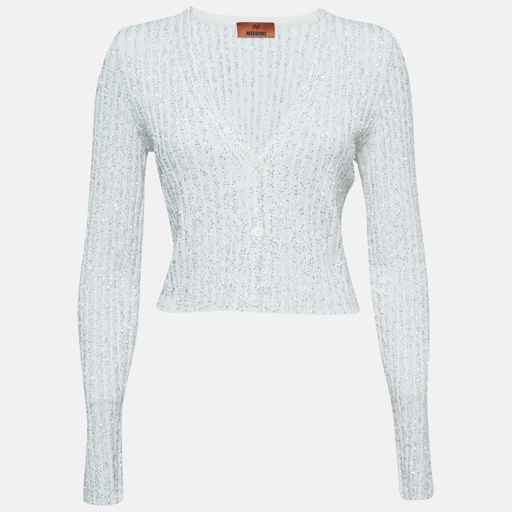 

Missoni White Sequined Knit Cardigan IT 46