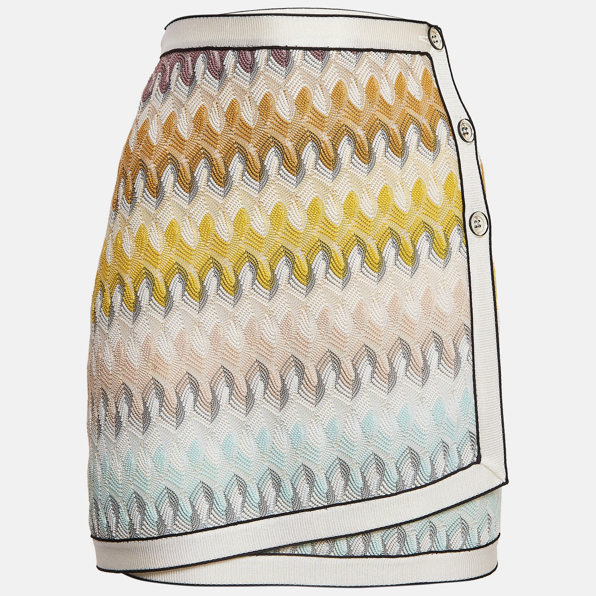 Pre-owned Missoni Multicolor Wave Patterned Knit Wrap Around Mini Skirt M