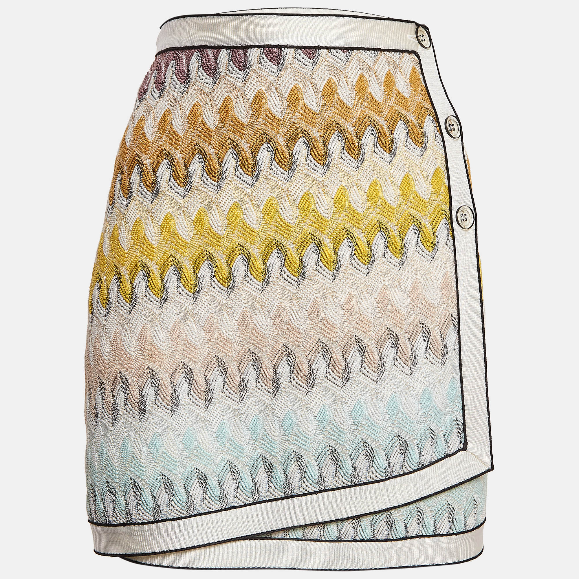 

Missoni Multicolor Wave Patterned Knit Wrap Around Mini Skirt M