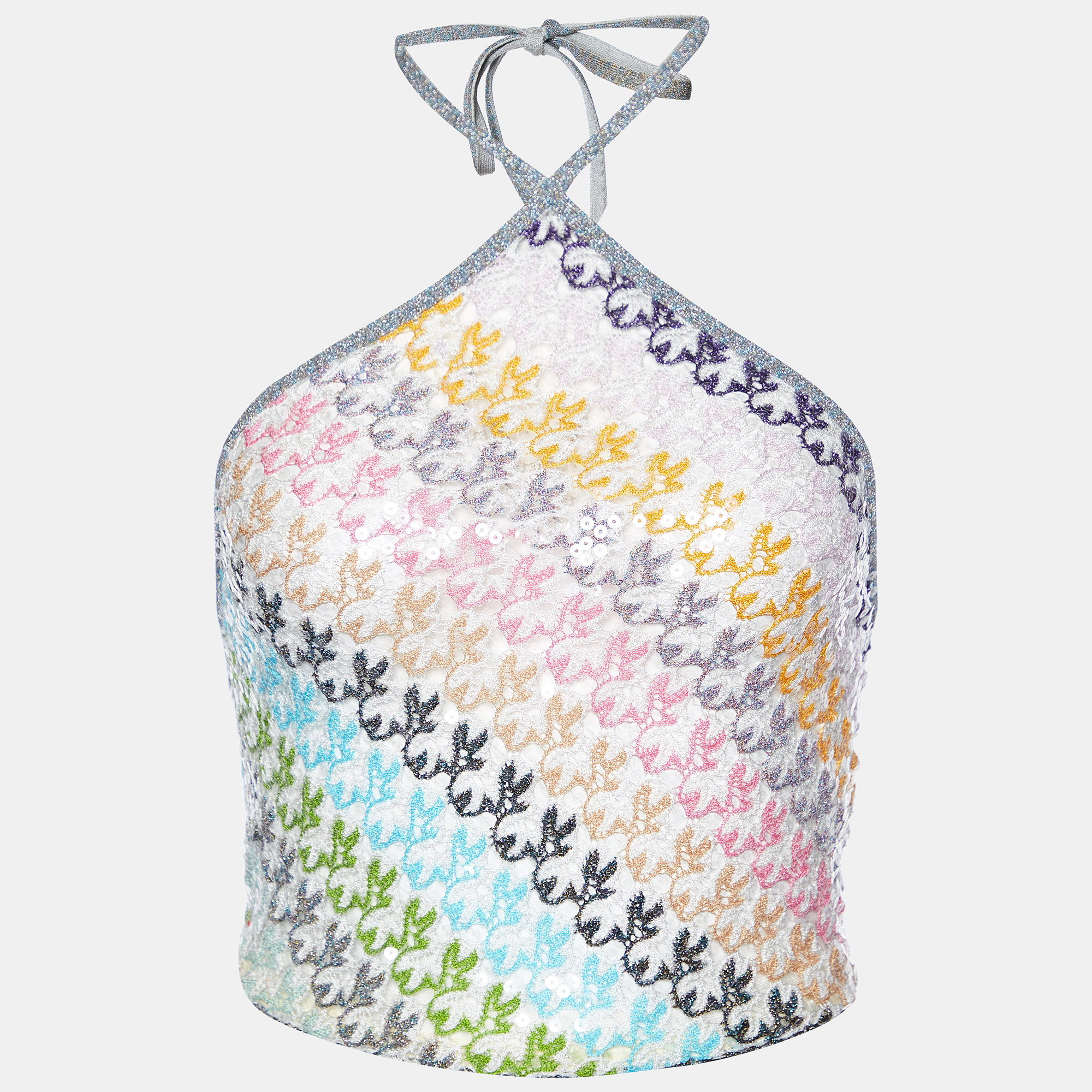 

Missoni Multicolor Sequined Knit Halter Neck Crop Top S