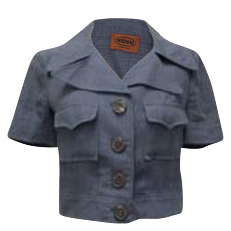 Pre Owned Missoni Blue Linen Cropped Jacket M