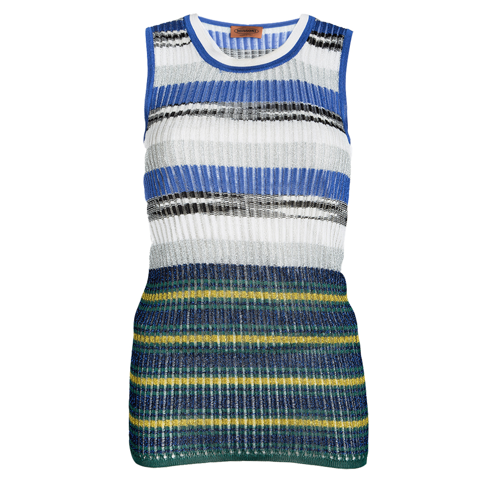 Pre Owned Missoni Multicolor Striped Lurex Ribbed Knit Sleeveless Top S