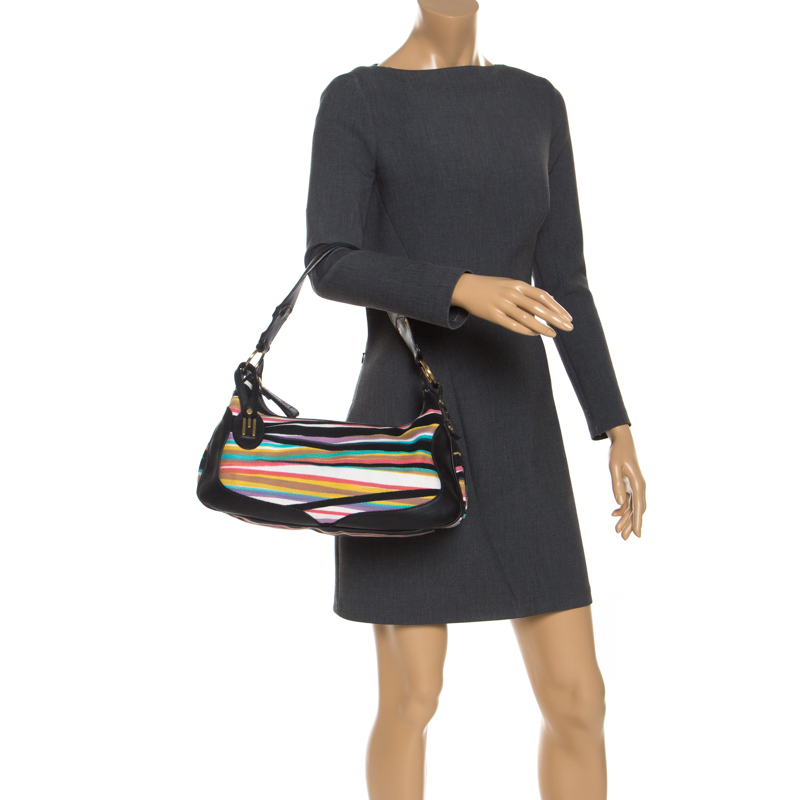 

Missoni Multicolored Striped Canvas and Leather Shoulder Bag, Multicolor