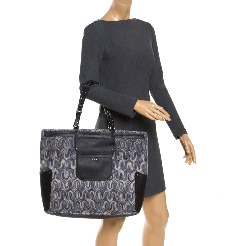 

Missoni Grey/Back Fabric and Leather Shopper Tote, Black