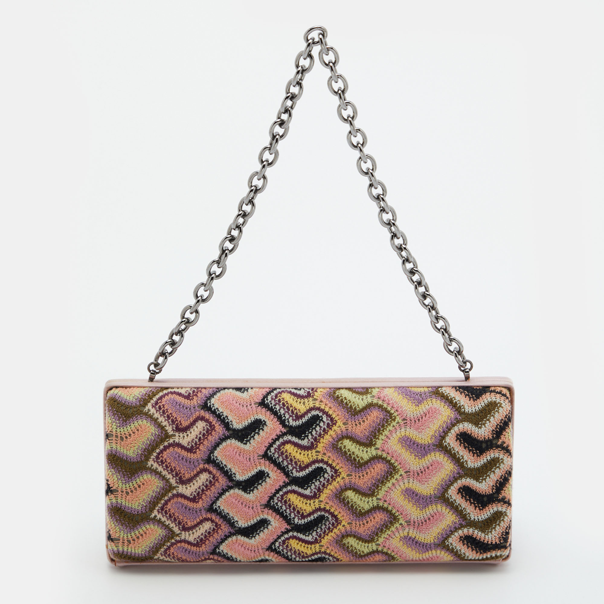 Pre-owned Missoni Multicolor Fabric And Satin Frame Chain Clutch