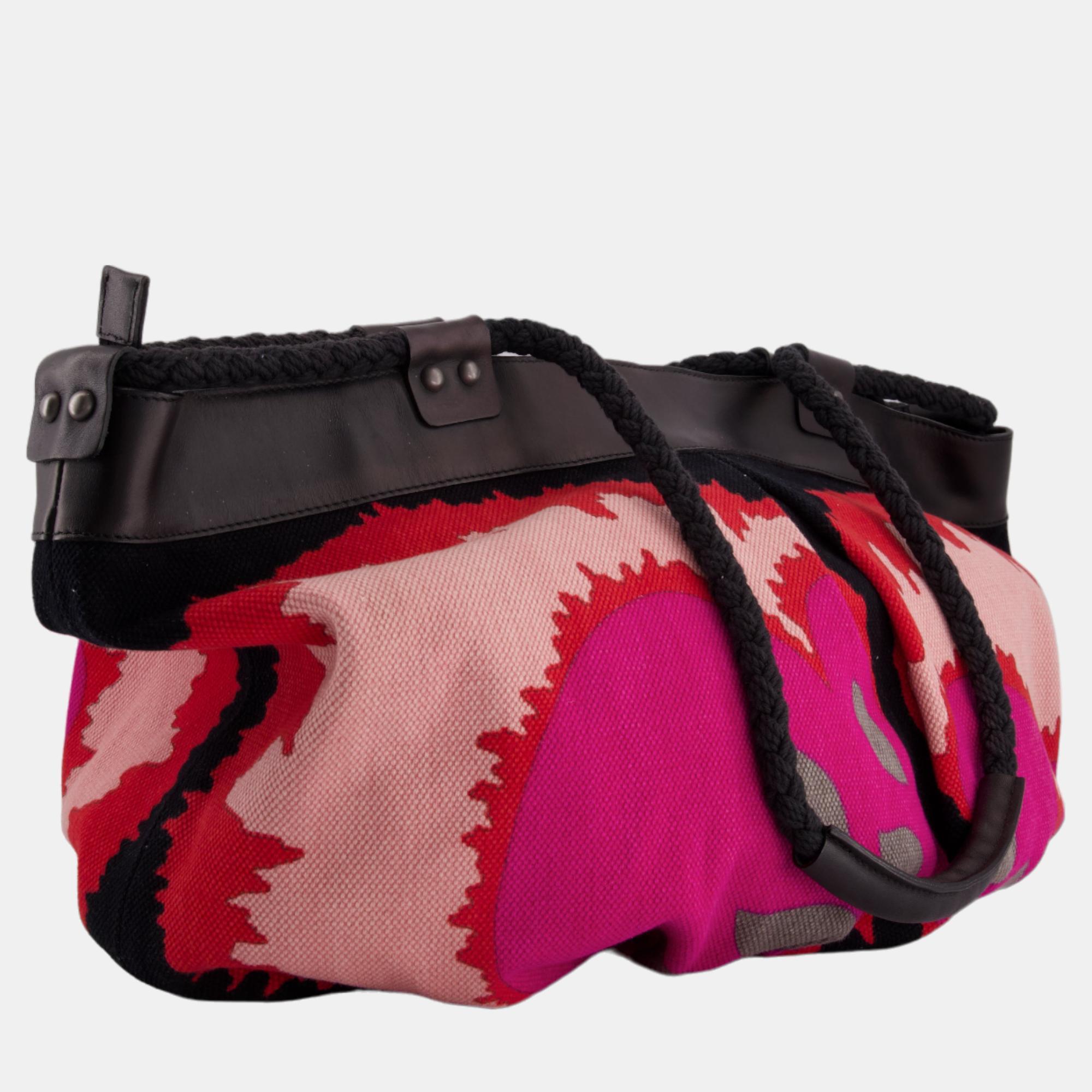 

Missoni Pink and Red Floral Print Beach Bag with Leather Detail, Multicolor