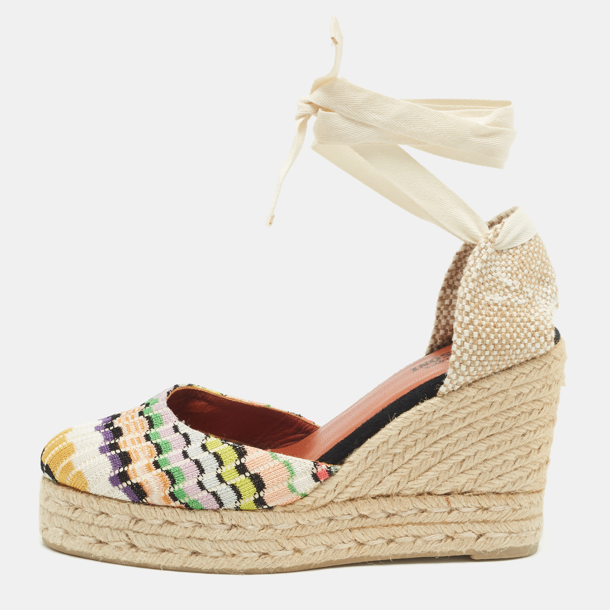 

Missoni Multicolor Canvas and Knit Fabric Wedge Platform Espadrille Ankle Wrap Sandals Size