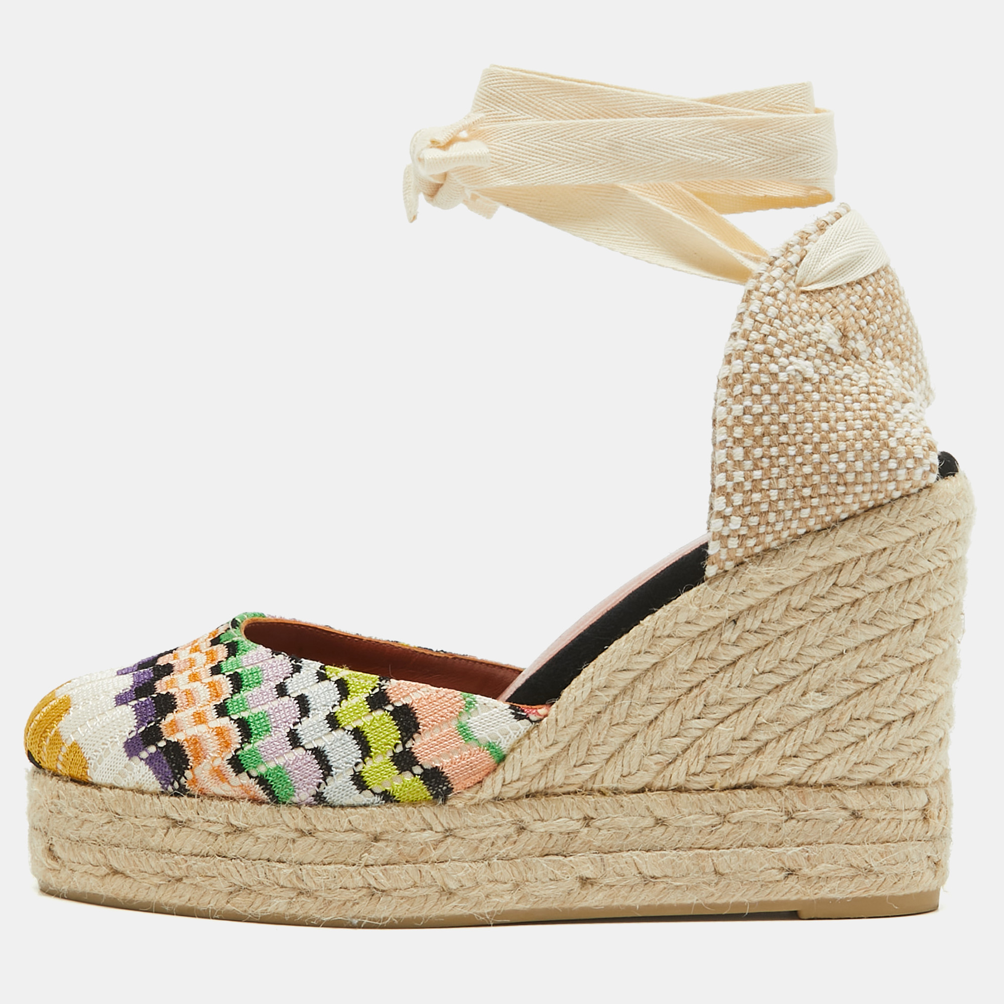 

Missoni Multicolor Fabric Raffia Wedge Espadrilles Sandals Size